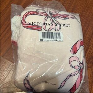 Victoria's Secret Cream and Pink Candy Cane Plush Throw